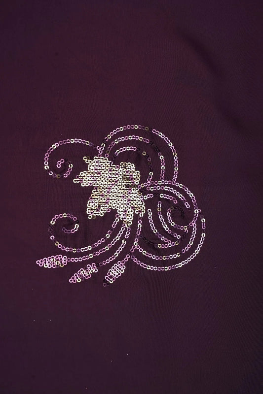 Wine Fabric with Lavender Sequin Swirl Motifs - غاجي والا إكسبورت Gajiwala Export