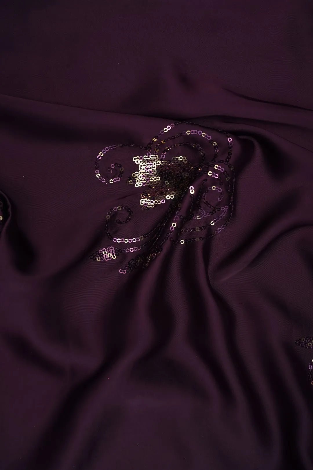 Wine Fabric with Lavender Sequin Swirl Motifs - غاجي والا إكسبورت Gajiwala Export