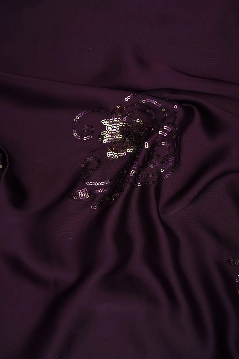Wine Fabric with Lavender Sequin Swirl Motifs - غاجي والا إكسبورت Gajiwala Export
