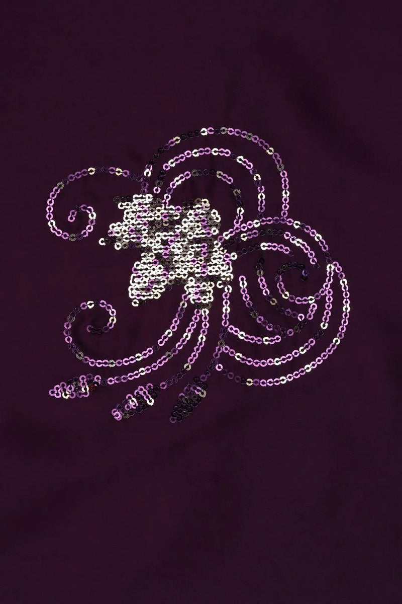 Wine Fabric With Spangle Sequins Swirl Embroidery - غاجي والا إكسبورت Gajiwala Export