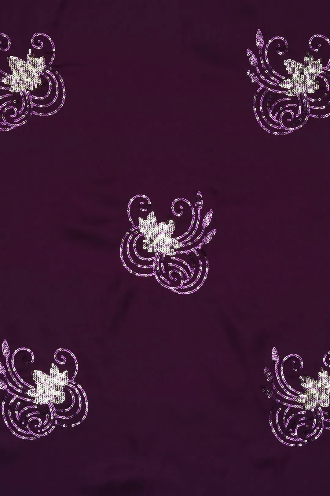 Wine Fabric With Spangle Sequins Swirl Embroidery - غاجي والا إكسبورت Gajiwala Export