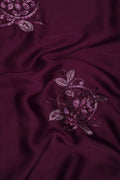 Wine Fabric with Tonal Sequin Floral Appliqué - غاجي والا إكسبورت Gajiwala Export