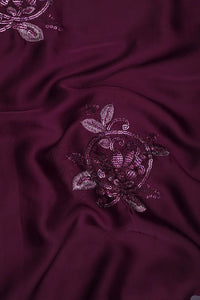 Wine Fabric with Tonal Sequin Floral Appliqué - غاجي والا إكسبورت Gajiwala Export