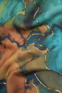 Woodland Digital Print with Glittering Aqua Outlines - غاجي والا إكسبورت Gajiwala Export