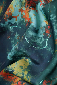 Woodland Digital Print with Glittering Aqua Outlines - غاجي والا إكسبورت Gajiwala Export