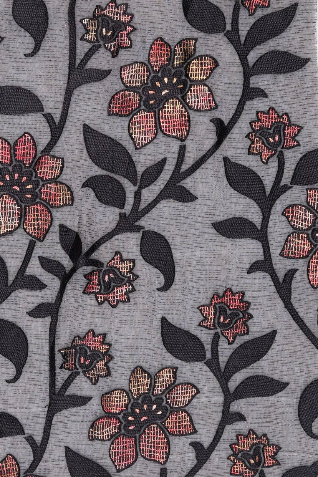 Woven Metallic Floral Vine on Sheer Gray fabric- غاجي والا إكسبورت Gajiwala Export