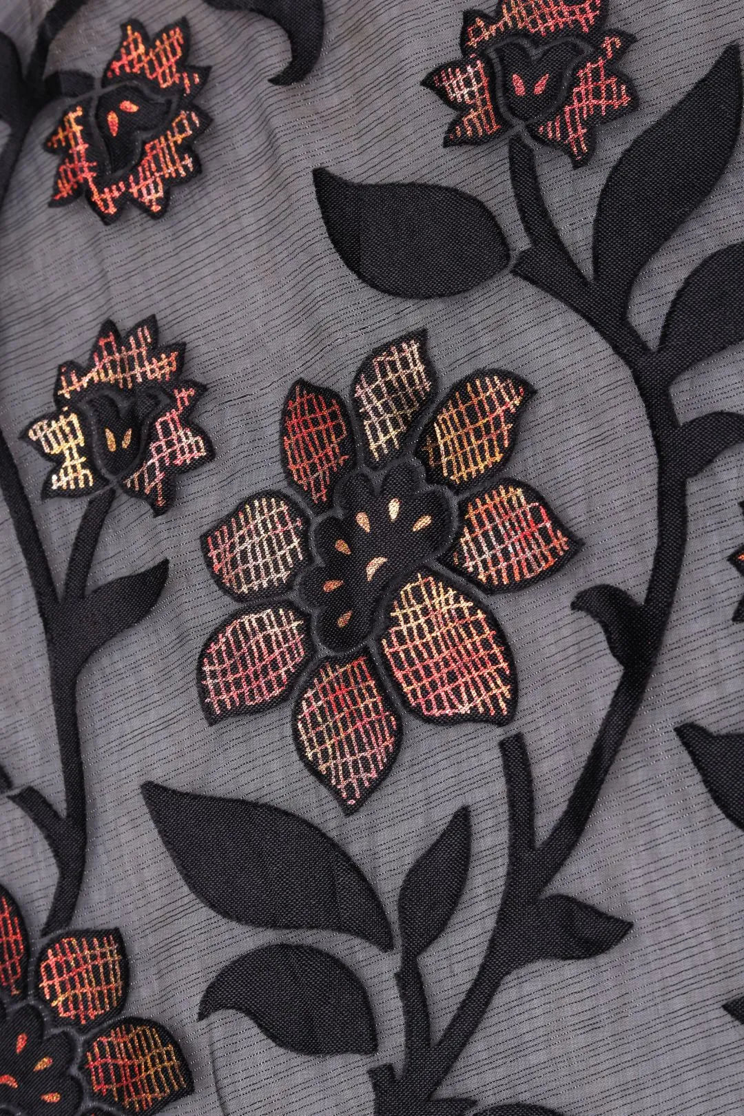 Woven Metallic Floral Vine on Sheer Gray fabric- غاجي والا إكسبورت Gajiwala Export